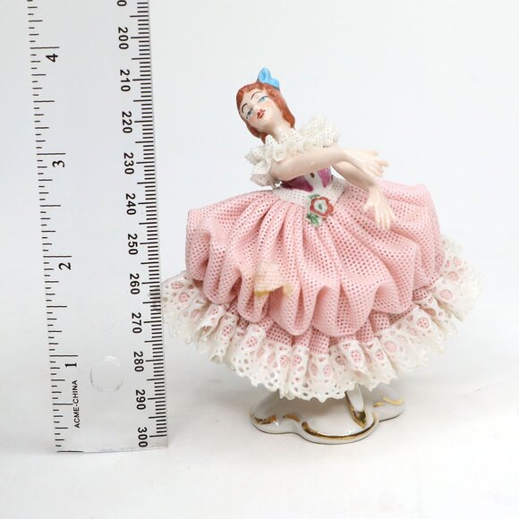 Vintage Dresden Lace Ballerina Figurine Pink Skirt Porcelain Collectible - Picture 4 of 8